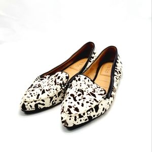 Cow print hide white and brown loafers size 11